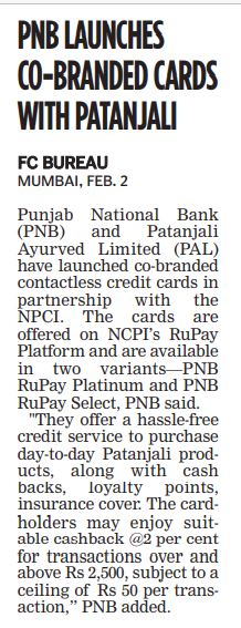 PNB launches co-branded contact-less Credit Card with Patanjali